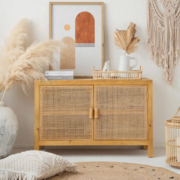 39" Modern Rattan Dresser with Shelves and Doors Included - Natural